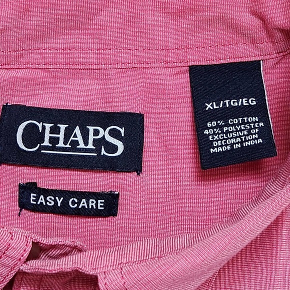 Chaps Easy Care Men's Shirt XL Button Down‎ Pink Long Sleeve Pocket Logo - Picture 3 of 5